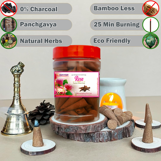 Divine Rose Aura – Premium Panchgavya Incense Cones