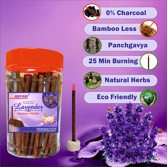 Vedic Lavender Panchgavya Dhoop Sticks | 100% Charcoal-Free | Handcrafted with Desi Cow Dung & Essential Oils