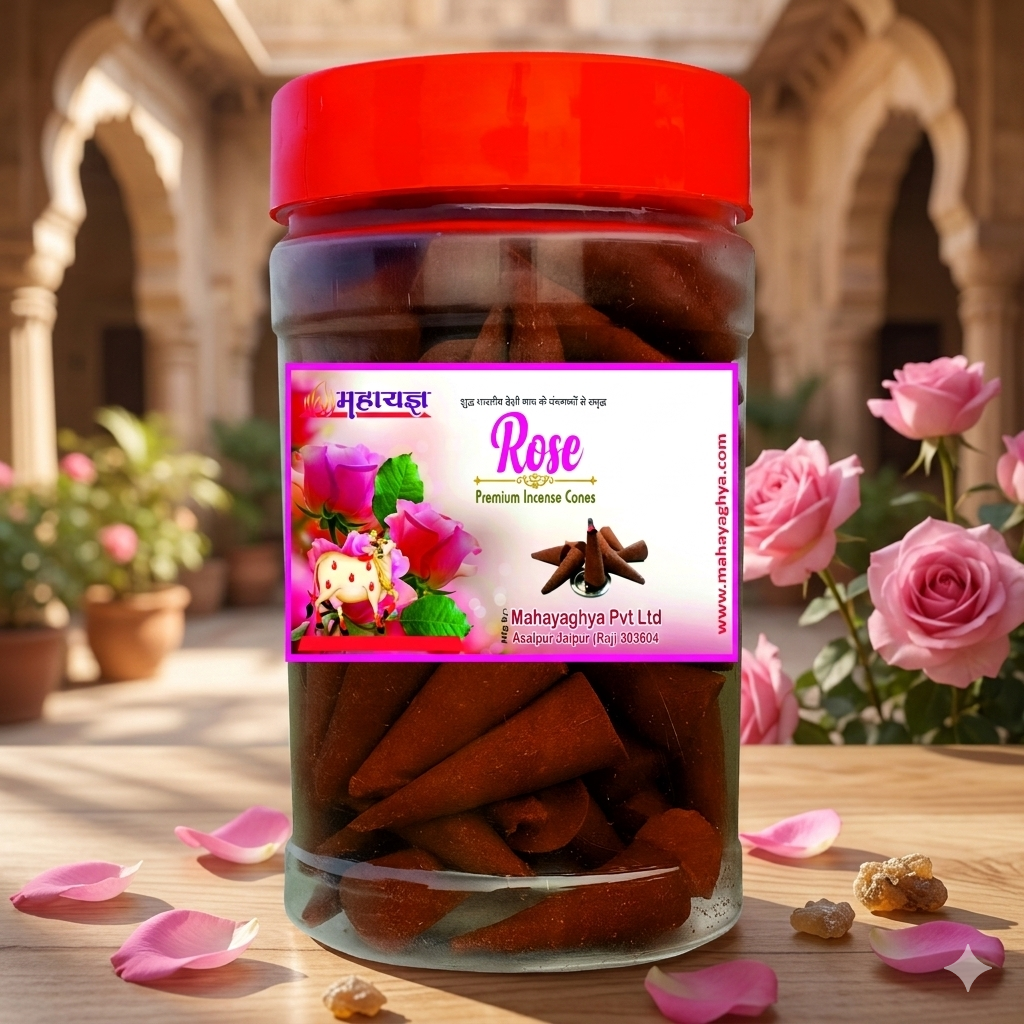 Divine Rose Aura – Premium Panchgavya Incense Cones