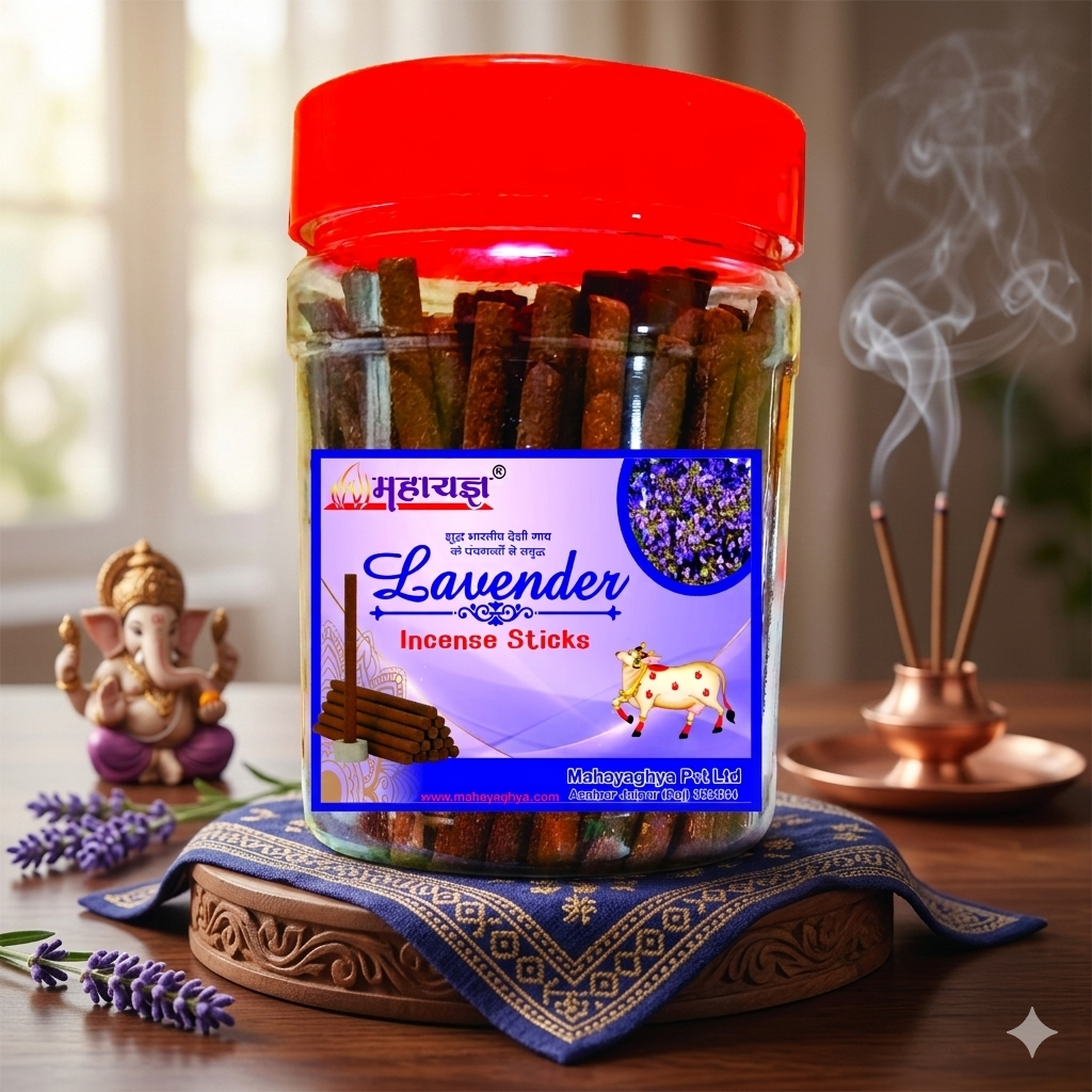 Vedic Lavender Panchgavya Dhoop Sticks | 100% Charcoal-Free | Handcrafted with Desi Cow Dung & Essential Oils